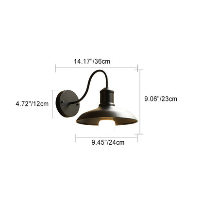 Curved Pole Round Pot Lid Iron 1-Light Wall Sconce Lamp