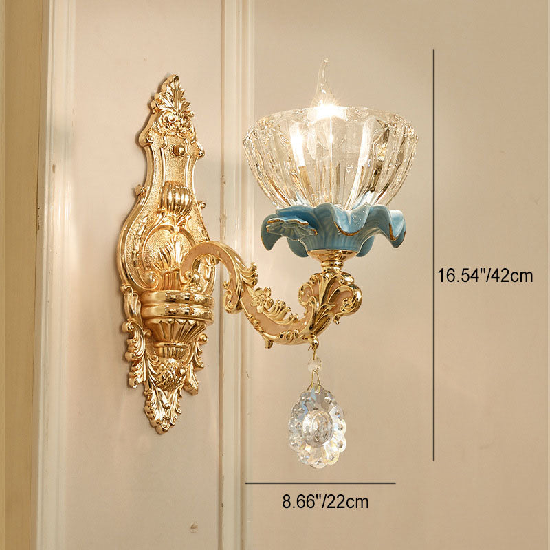 Flower Petal Zinc Alloy Crystal Glass 1/2 Wall Sconce Lamp