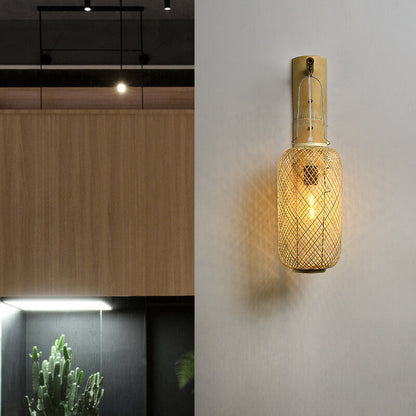 Bamboo Weaving Column Lantern 1-Light Wall Sconce Lamp