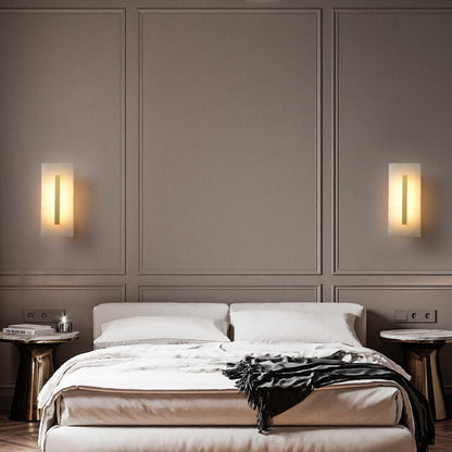 Chinese Marble Square Brass 1-Light LED Wall Sconce Lamp