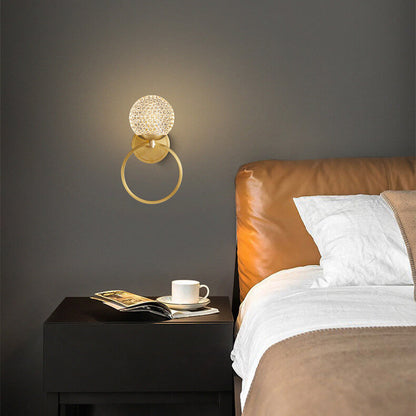 Luxury Crystal Brass Hanging Ring 1-Light Wall Sconce Lamp