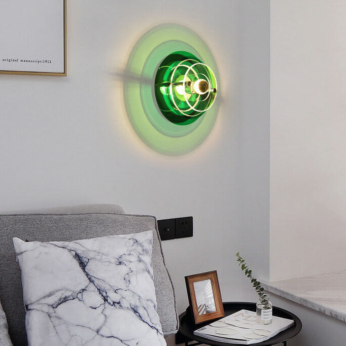 Stained Round Light Shadow Acrylic 1-Light Wall Sconce Lamp