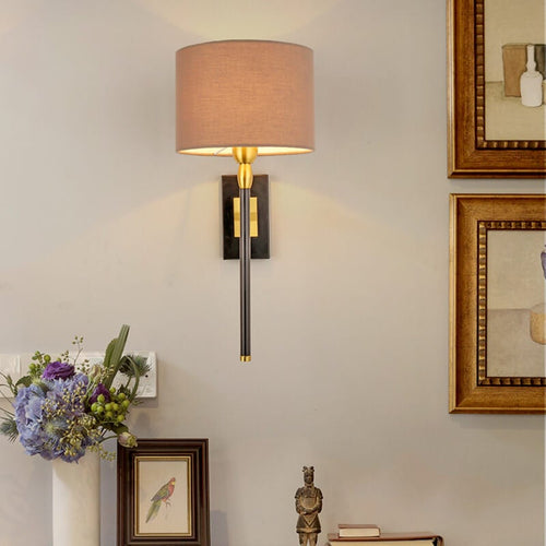 Coffee Fabric Cylinder Shade 1-Light Wall Sconce Lamp