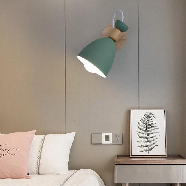Macaron Iron Solid Wood Base 1-Light Wall Sconce Lamp