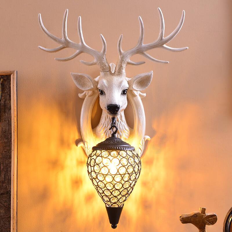 Vintage Antler Fruits Shade Resin 1-Light Wall Sconce Lamp