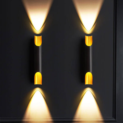 Cylindrical Aluminum Black Gold 2-Light Wall Sconce Lamp