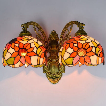 Tiffany Sunflower Stained Glass 2-Light Wall Sconce Lamp