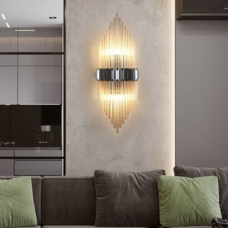 Modern Brass Crystal Tubular 2-Light Wall Sconce Lamp