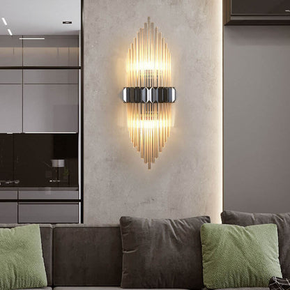 Modern Brass Crystal Tubular 2-Light Wall Sconce Lamp