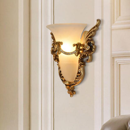 European Flared Carving Resin 1-Light Wall Sconce Lamp