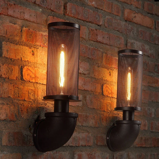 Vintage Cylinder Pipe Metal Mesh 1-Light Wall Sconce Lamp