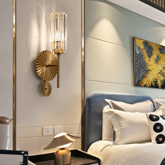 Luxury Crystal Column Round Base 1-Light Wall Sconce Lamp