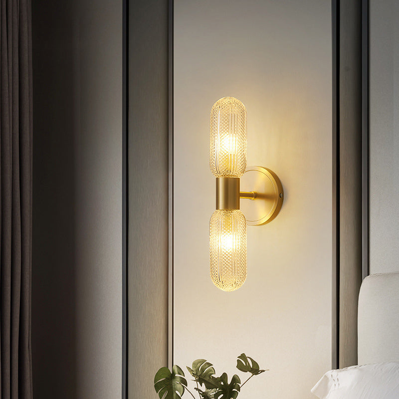 Diamond Textured Glass Brass 2-Light Wall Sconce Lamp
