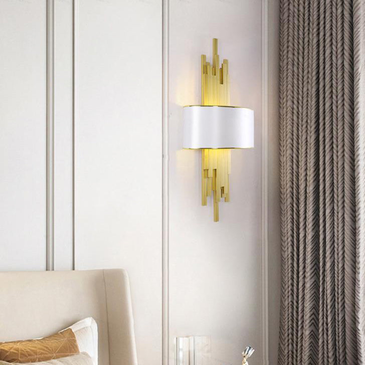 Modern Fabric Hardware Column 2-Light Wall Sconce Lamp