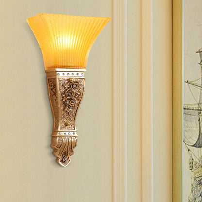 Glass Carving Resin Flared 1-Light Wall Sconce Lamp