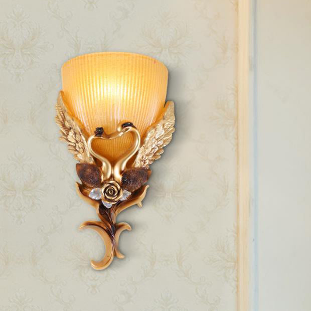 Swan Carving Flared Glass Resin 1-Light Wall Sconce Lamp