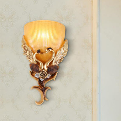 Swan Carving Flared Glass Resin 1-Light Wall Sconce Lamp