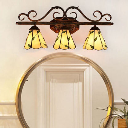 Tiffany Leaf Stained Glass 3-Light Wall Sconce Lamp