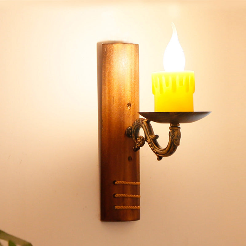Vintage Candle Bamboo Woven 1-Light Wall Sconce Lamp