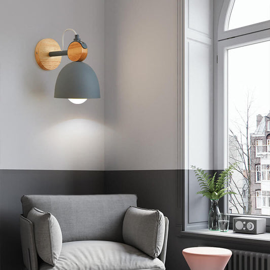 Macaron Dome Shade Wooden Chassis 1-Light Wall Sconce Lamp
