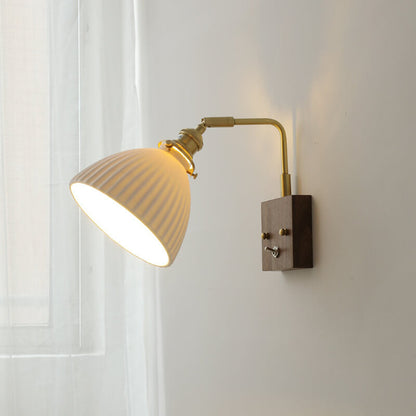 Vintage Walnut Ceramic Bell 1-Light Wall Sconce Lamp