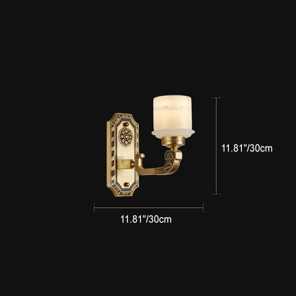 Chinese Copper Marble Cylinder 1/2 Light Wall Sconce Lamp