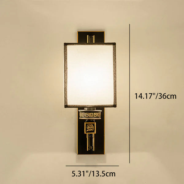 Chinese Iron Copper Fabric Square 1-Light Wall Sconce Lamp