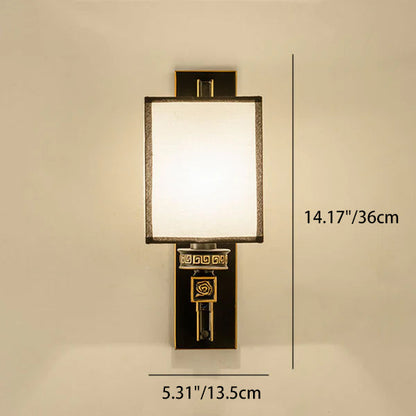 Chinese Iron Copper Fabric Square 1-Light Wall Sconce Lamp