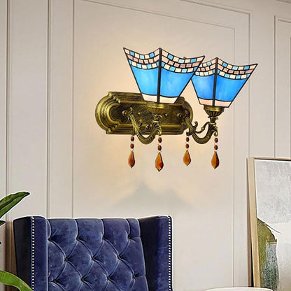 Tiffany Blue Glass Crystal 2-Light Wall Sconce Lamp