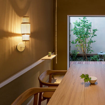 Modern Bamboo Weaving Cylindrical 1-Light Wall Sconce Lamp