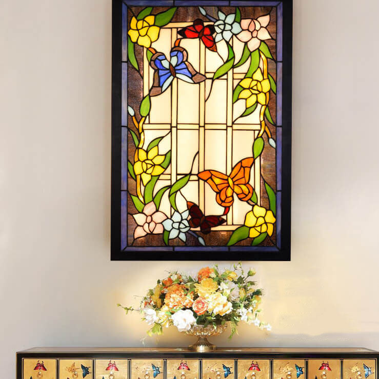 Tiffany Glass Rectangular LED Decorative Mural Wall Light