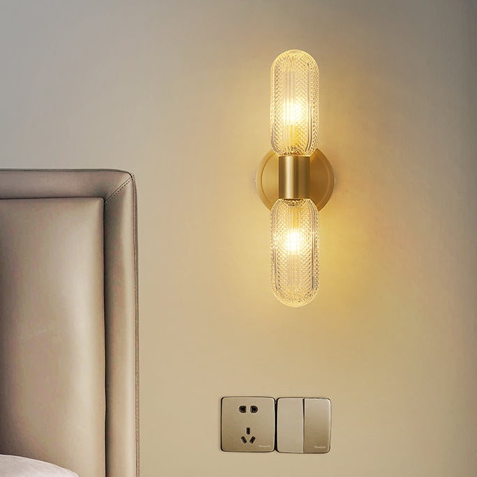 Diamond Textured Glass Brass 2-Light Wall Sconce Lamp