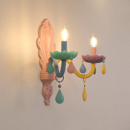 Iron Crystal Macaron Candelabra 2-Light Wall Sconce Lamp