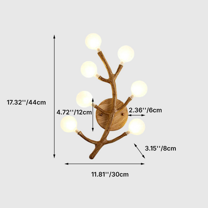 Traditional Tree Fork Resin Glass 7-Light Wall Sconce Lamp