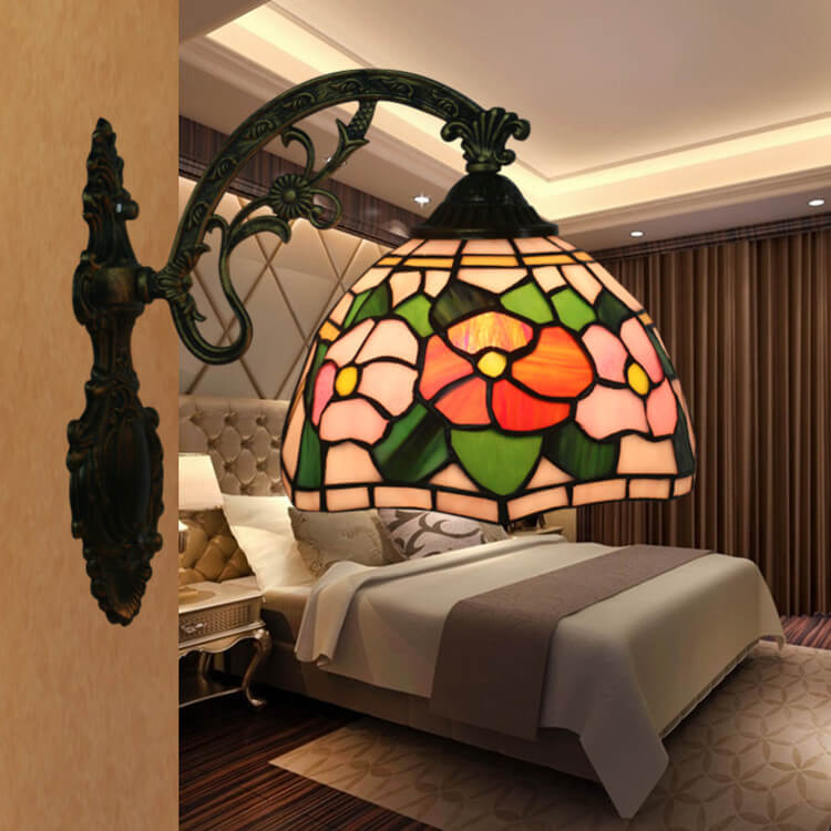 Tiffany Stained Glass Flower 1-Light Wall Sconce Lamp