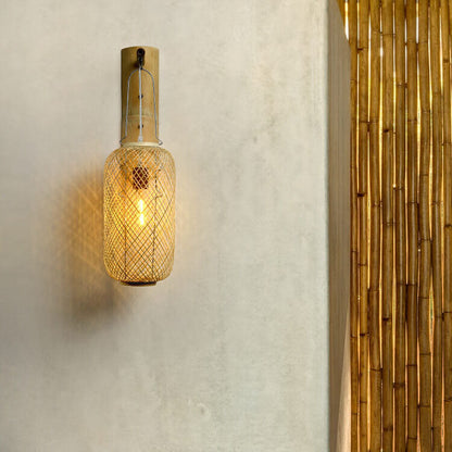 Bamboo Weaving Column Lantern 1-Light Wall Sconce Lamp