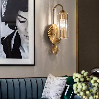 Luxury Crystal Column Round Base 1-Light Wall Sconce Lamp
