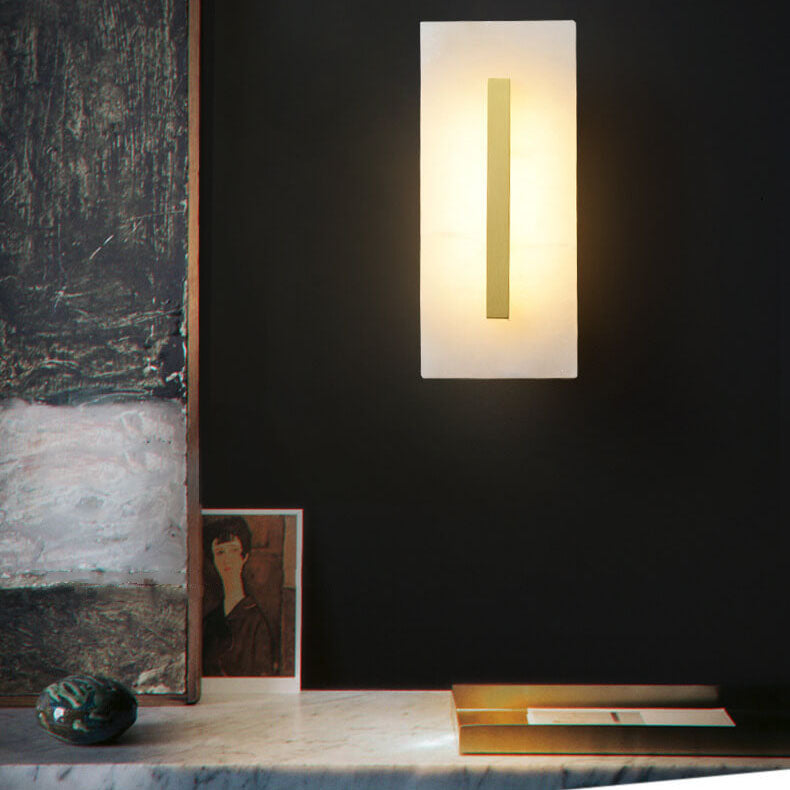 Chinese Marble Square Brass 1-Light LED Wall Sconce Lamp