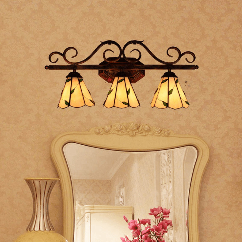 Tiffany Leaf Stained Glass 3-Light Wall Sconce Lamp