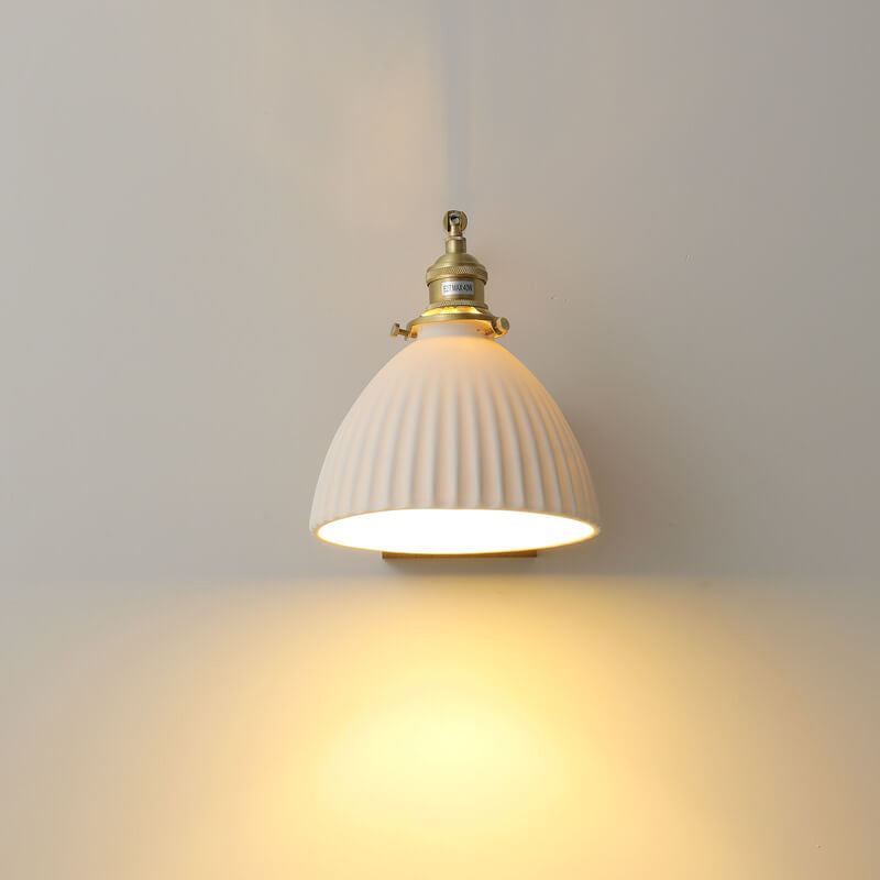 Vintage Walnut Ceramic Bell 1-Light Wall Sconce Lamp