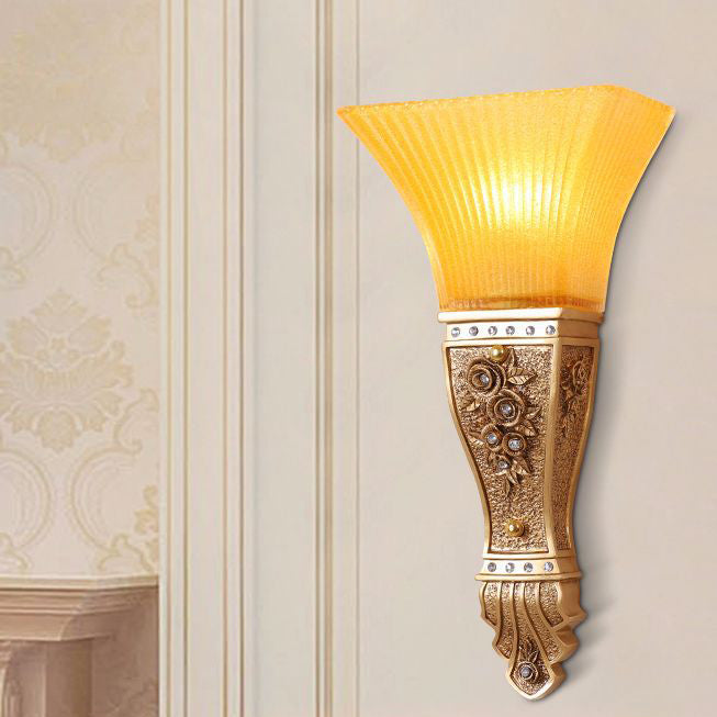 Glass Carving Resin Flared 1-Light Wall Sconce Lamp