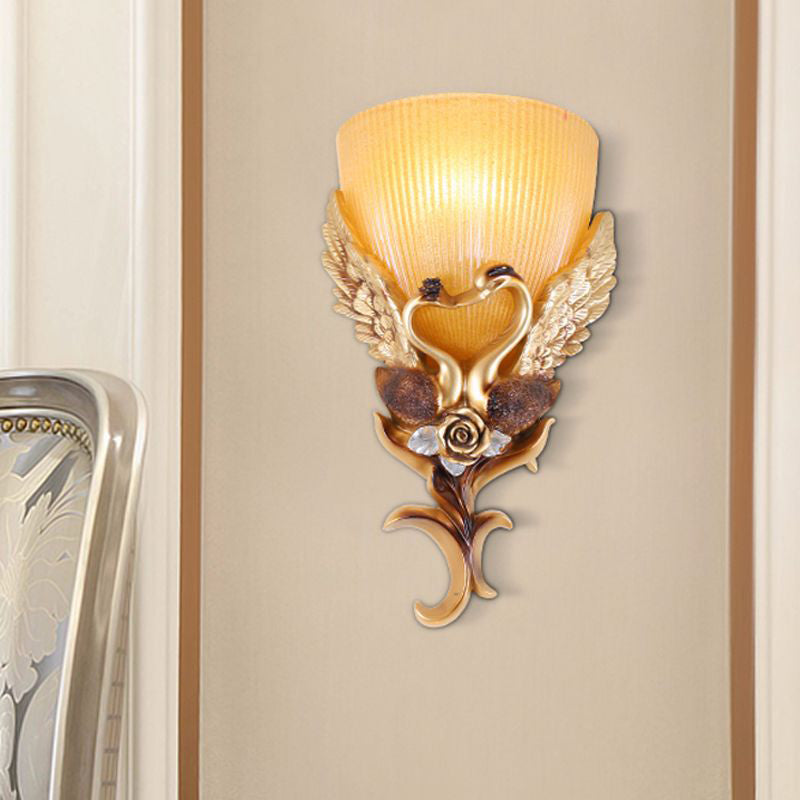 Swan Carving Flared Glass Resin 1-Light Wall Sconce Lamp