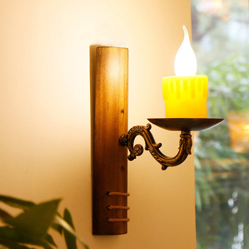 Vintage Candle Bamboo Woven 1-Light Wall Sconce Lamp
