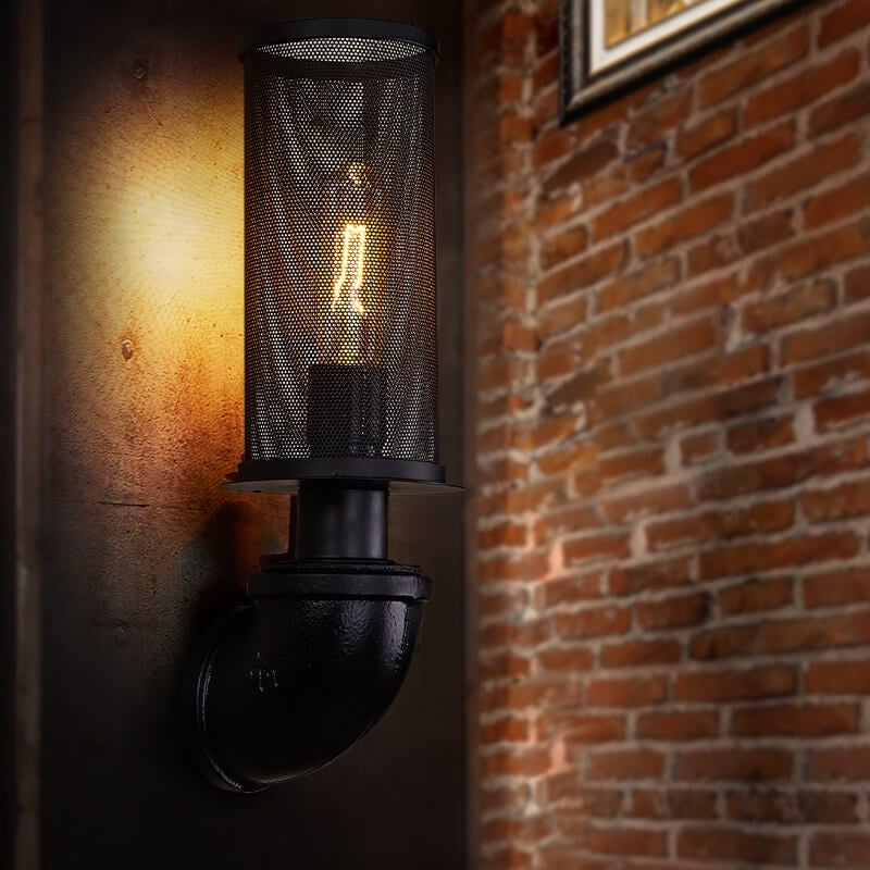 Vintage Cylinder Pipe Metal Mesh 1-Light Wall Sconce Lamp