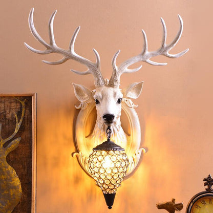 Vintage Antler Fruits Shade Resin 1-Light Wall Sconce Lamp