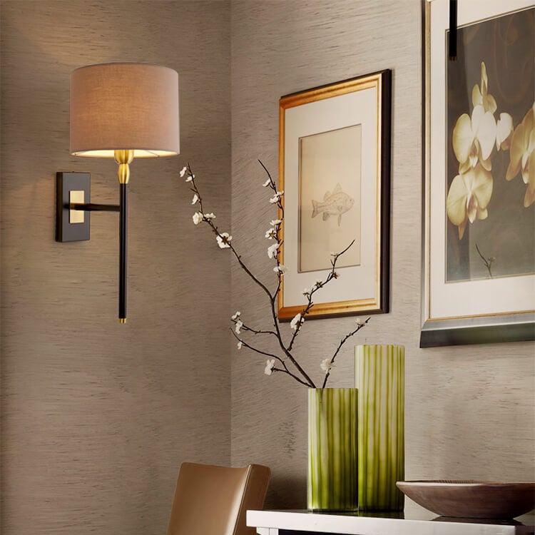 Coffee Fabric Cylinder Shade 1-Light Wall Sconce Lamp