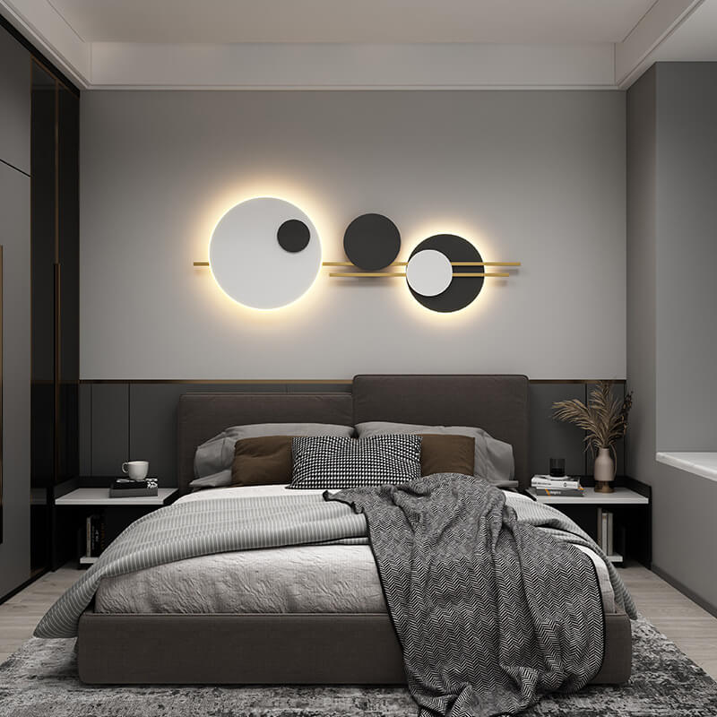 Round Iron Faux Leather LED Decorative Wall Mural Lamp