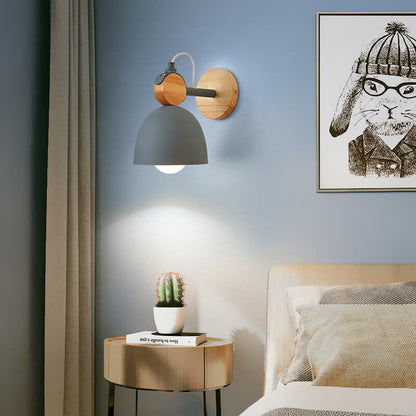 Macaron Dome Shade Wooden Chassis 1-Light Wall Sconce Lamp