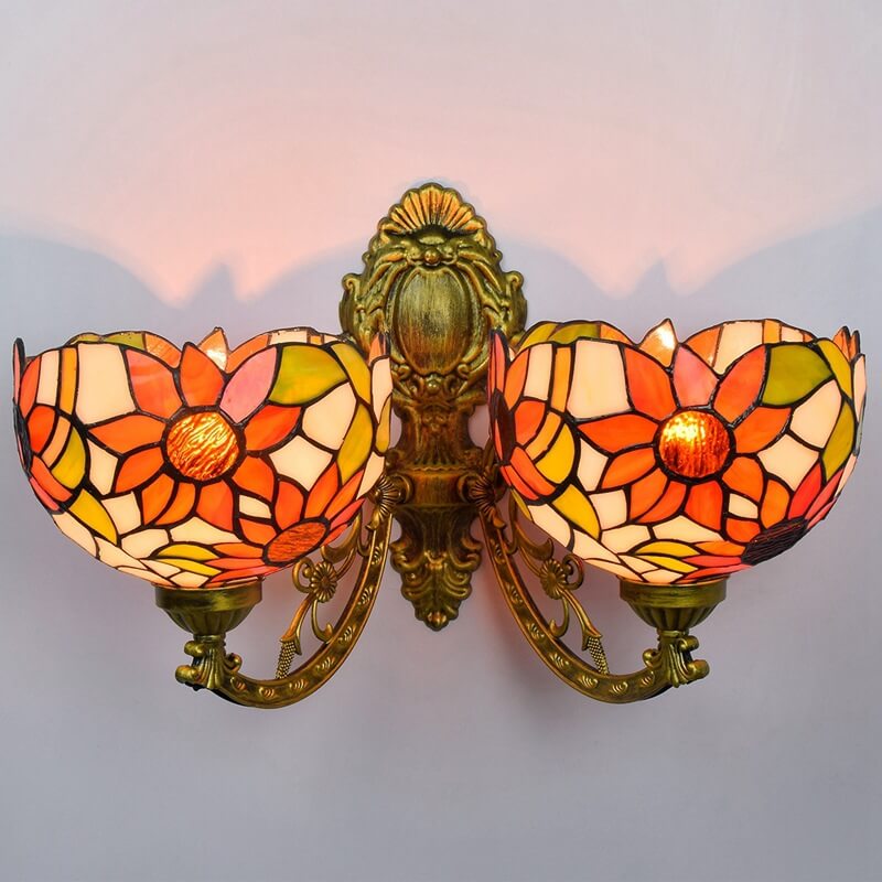 Tiffany Sunflower Stained Glass 2-Light Wall Sconce Lamp