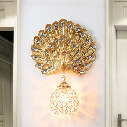 European Crystal Peacock Shape 1-Light Wall Sconce Lamp